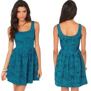 JACK By BB DAKOTA Corrine Dress With Paisley Jacquard Print Teal Blue Size 2